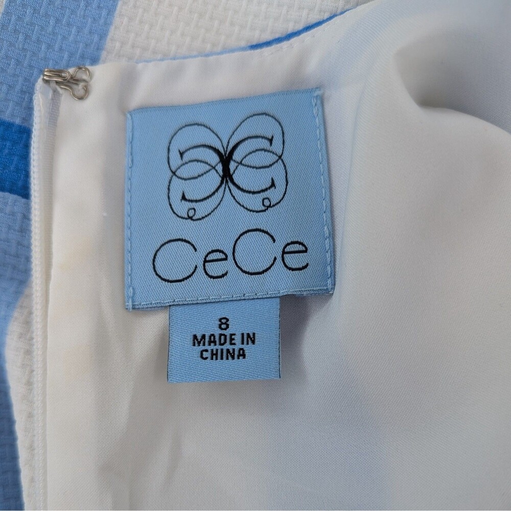 CeCe Hydrangea Windowpane Shift Dress Blue White Floral Sleeveless Lined Size 8 - Picture 5 of 7